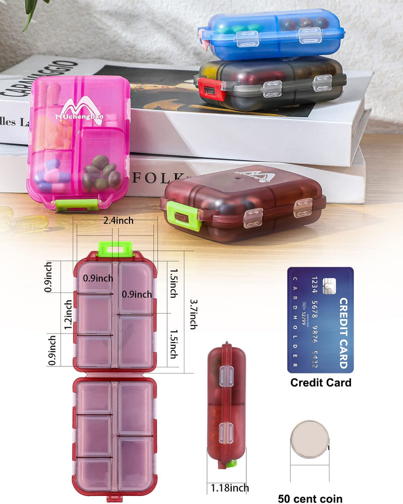 [Australia - AusPower] - 4PS Travel Pill Organizer with 164 Slice Labels?10 Compartments Travel Pill Box Portable Folding Small Pill Case Daily Pill Container Used for Carry Storage Medicine Organizer by M MUchengbao Dark Red + Gray + Pink + Blue 