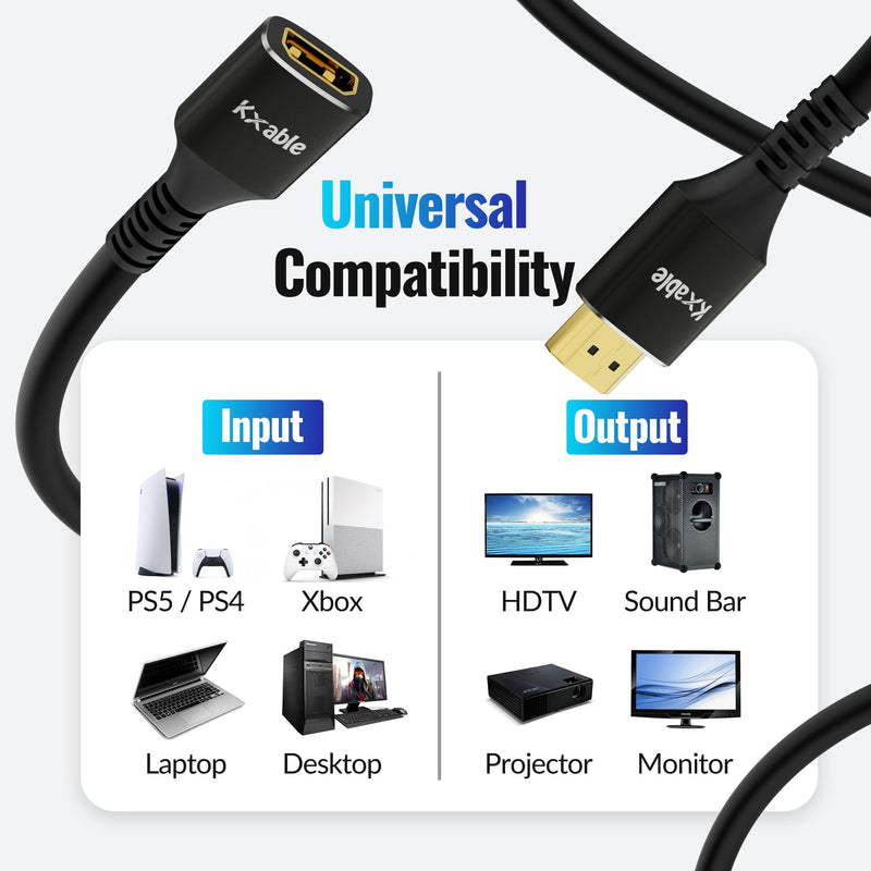 8K HDMI Extension Cable 25 FT, HDMI 2.1 Ultra High Speed Male to Female Cord Adapter, 26AWG OFC Conductor, Compatible with Roku TV Stick PS5 PS4 Xbox Laptop PC Player Google Chromecast Wii U HDTV 25 feet