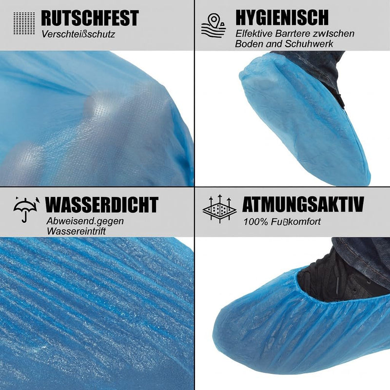 Areso Disposable Waterproof Shoe Covers, Blue, Pack of 100 | Non-slip overshoes with elastic, shoe covers disposable, overshoes for household, clinic and crafts, visitors