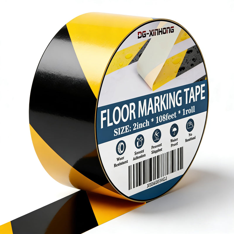 Black & Yellow Caution Tape 2" x108FT Reflective Floor Tape Waterproof, Easy to Apply & Remove, No Residue Safety Tape for Equipment, Danger Zones, Industrial Floor Marking