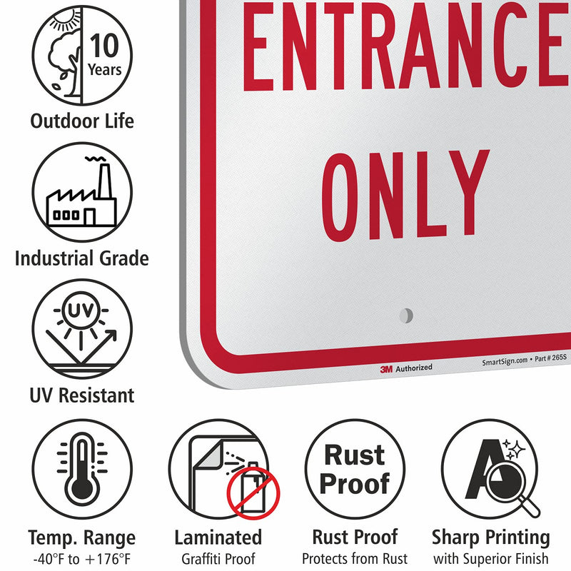 SmartSign 18 x 12 inch “No Exit - Entrance Only” Metal Sign, 63 mil Aluminum, 3M Laminated Engineer Grade Reflective Material, Red and White, Made in USA EG Reflective
