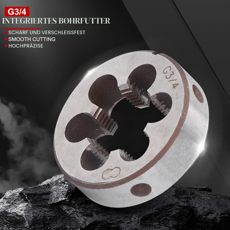3/4 Pipe Cutter, Round Thread Cutter, Alloy Steel, 55 mm Diameter, 6 Holes for Removing Spnen for Hand Taps, High Precision Thread Cutting Dies