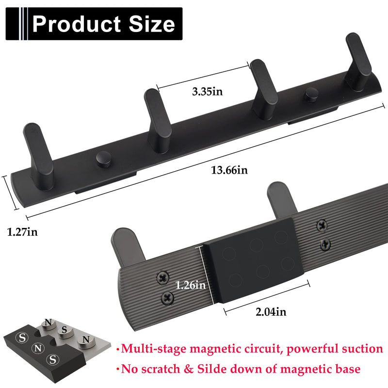 [Australia - AusPower] - ULIBERMAGNET Magnetic Hooks,Heavy Duty Coat Magnetic Rack,Strong Rubber Magnetic Hanger for Refrigerator,Metal Cabinet,Hanging Coat, Towel, Bag, Backpack(Matte Black/4 Hooks) Black Magnetic Rack with 4 Hooks 
