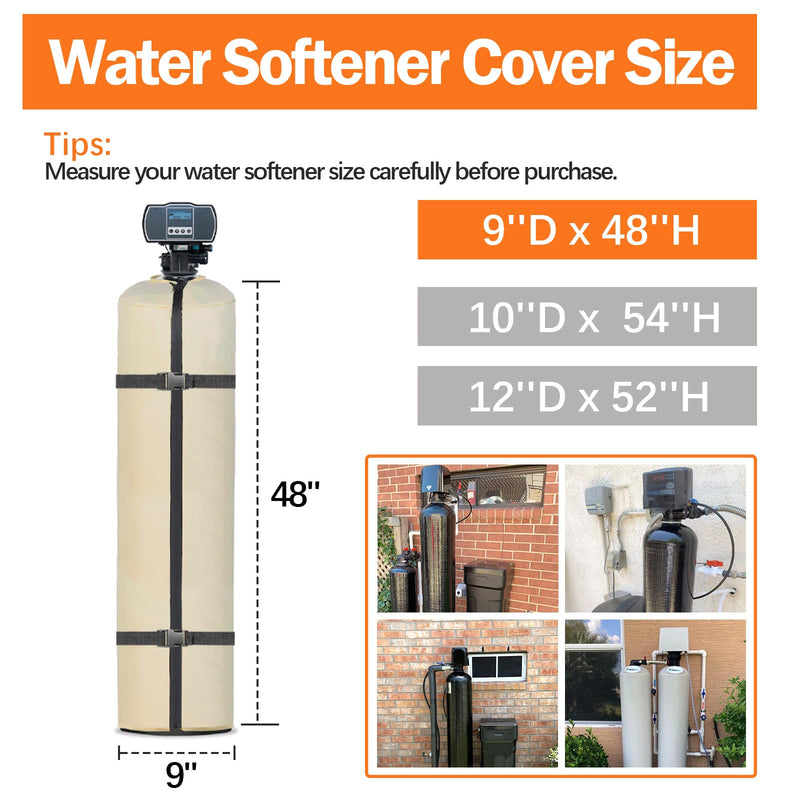 [Australia - AusPower] - Water Softener Cover Outdoor, 3 Layers Insulation Water Softener Tank Jacket, Heavy Duty Outdoor Insulated Water Softener Tank Cover, Water Softener Covers for Outside Units, 9''D x 48''H- Beige 9''D x48''H 