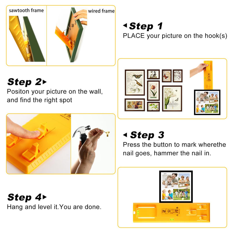 Picture Hanging Kit, Include Picture Hanging Tool with Level/ Picture Hanging Hareware/ Small Hammer, for Easy Hang and Level, Goodsnova Wall Hanging Kit Assorted with Sawtooth/ Wire Hanger Fresh