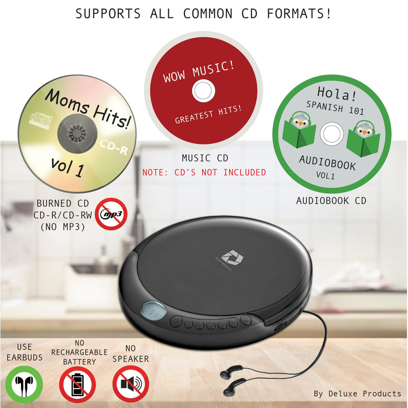[Australia - AusPower] - CD Player Portable with 60 Second Anti Skip, Stereo Earbuds, Includes Aux in Cable and AC USB Power Cable for use at Home or in Car Black_CD 