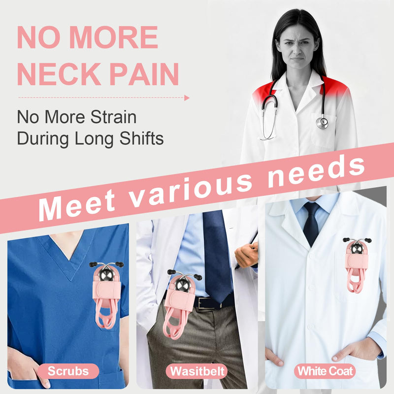 [Australia - AusPower] - Stethoscope Holder Clip, Leather Stethoscope Holster Clips, Lightweight Portable Holster for Physicians, Nurses, EMT, Medical Nursing Students (Pink) Pink 