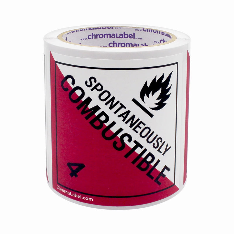 ChromaLabel 4 by 4 Permanent Durable Square D.O.T. Hazard Labels, Hazard Class 4 Spontaneously Combustible Label, 100/Roll 4" x 4"