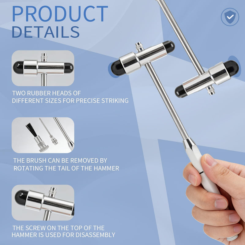 Neurological Reflex Hammer with Integrated Brush and Needle, High-Quality Double Plastic Head for Muscle Reflexes, Multifunctional Percussion Reflex Hammer for Nervous System Examinations, Pack of 1