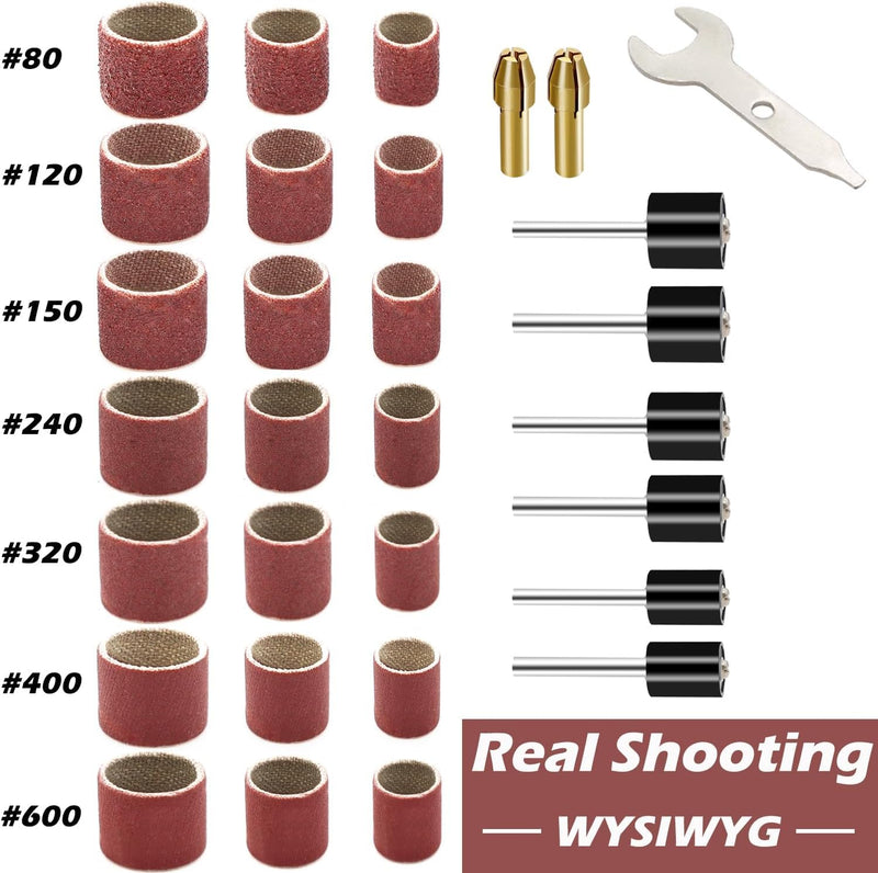 [Australia - AusPower] - mxuteuk 531 Pieces Sanding Drum Set 504 Pieces 80/120/150/240/320/400/600 Grit Drum Sanding Sleeves and 24 Pieces Drum Mandrels 2 Pieces Self-Clamping Drill Chuck and Combination Wrench 531 Stück 