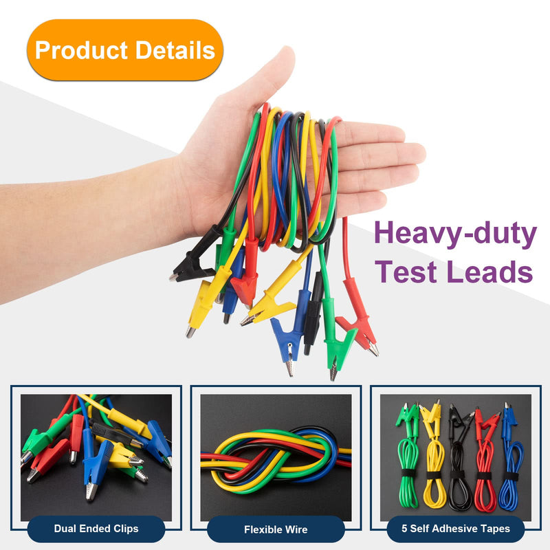 [Australia - AusPower] - 5 Pcs Heavy Duty Alligator Clips Electrical, Dual Ended Alligator Clip Leads with Insulated PVC Shell, 3.3ft/1m Flexible 15A Copper Test Leads with Alligator Clips for Electrical Testing 