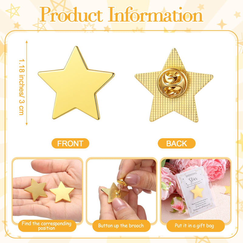 Golden Star Pins Gift Badge Lapel Pins with Inspirational Greeting Cards and Bag Thank You Gifts for Nurse Teacher Employee Team Volunteer 40