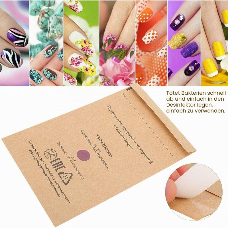 YUYTE 100 Disposable Sterilisation Self Sealing Cleaning Bags, Autoclave Kraft Paper Cleaning Bags for Dentist Tools and Nail Art Accessories (130 x 200 mm) 130*200mm