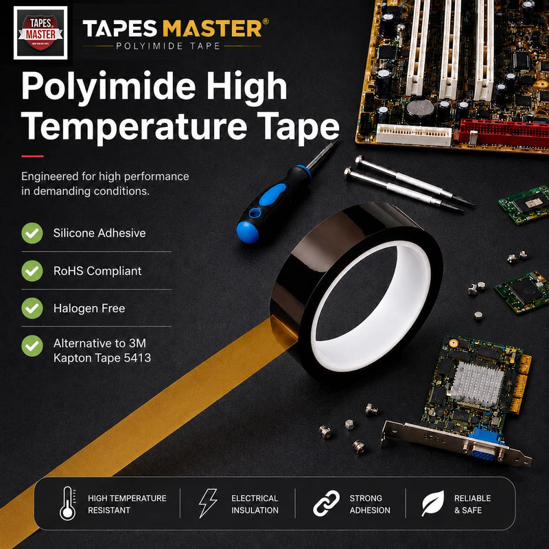 Tapes Master - 1/2" x 36 Yds 1 Mil Polyimide High Temperature Heat Resistant Heat Transfer Thermal Electrical Insulation Tape 1 Roll - 1/2