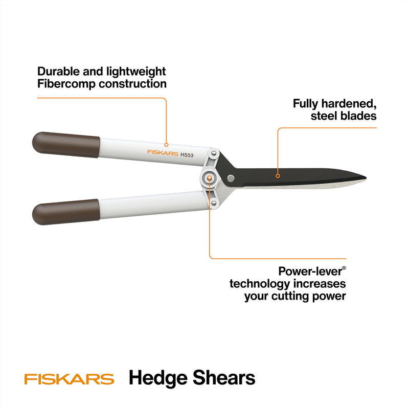 Fiskars Hedge Shears with PowerLever, Lightweight Garden Trimmers, White