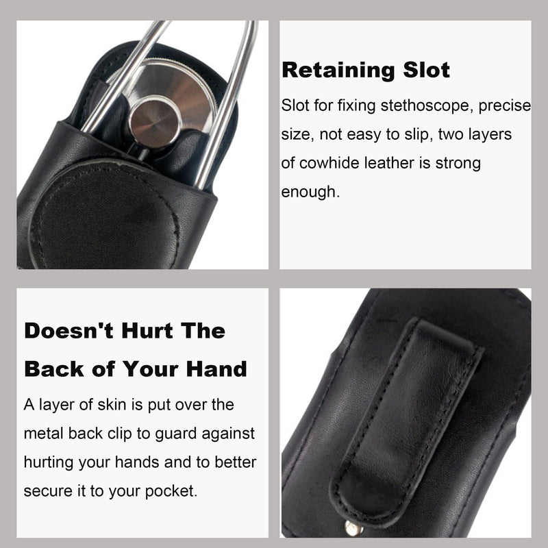 [Australia - AusPower] - Leather Stethoscope Holder Clip Stethoscope Hip Holder with Clip On Waist Belt/Pocket/Bag to Protect from Loss Fit for Physicians/Nurses/EMT/Medical Nursing Students (Black/Brown Randomly 1pcs) 