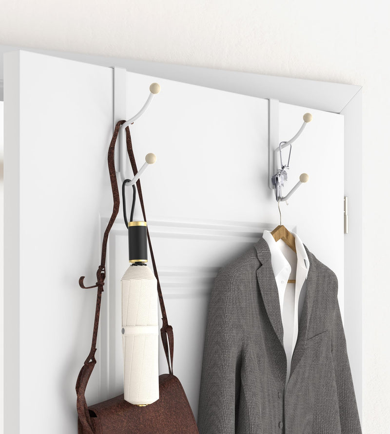 [Australia - AusPower] - Over The Door Hooks Hanger, Super Heavy Duty Metal Double Hooks - Twin Hooks Bathroom Accessories and Coat Towel Rack Organization - No-Installation, Matte White, 2 Pack 