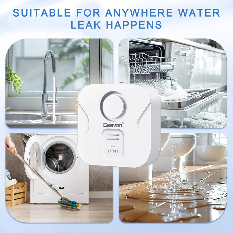 [Australia - AusPower] - Geevon 2 Pack Water Leak Detectors for Home, 100dB Water Sensor Alarm Flood Leakage Detection Devices for Bathroom, Basements, Laundry Rooms, Kitchen, IP56 Waterproof(Battery＆Screwdriver Included) Batteries＆Screwdriver Included 