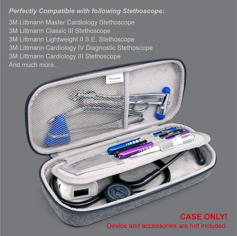 [Australia - AusPower] - Hard Stethoscope Case, Large Stethoscope Carrying Case with ID Slot, Compatible with 3M Littmann/ADC/Omron/MDF Stethoscope Includes Mesh Pocket for Nurse Accessories (Volcanic Grey) Volcanic Grey 