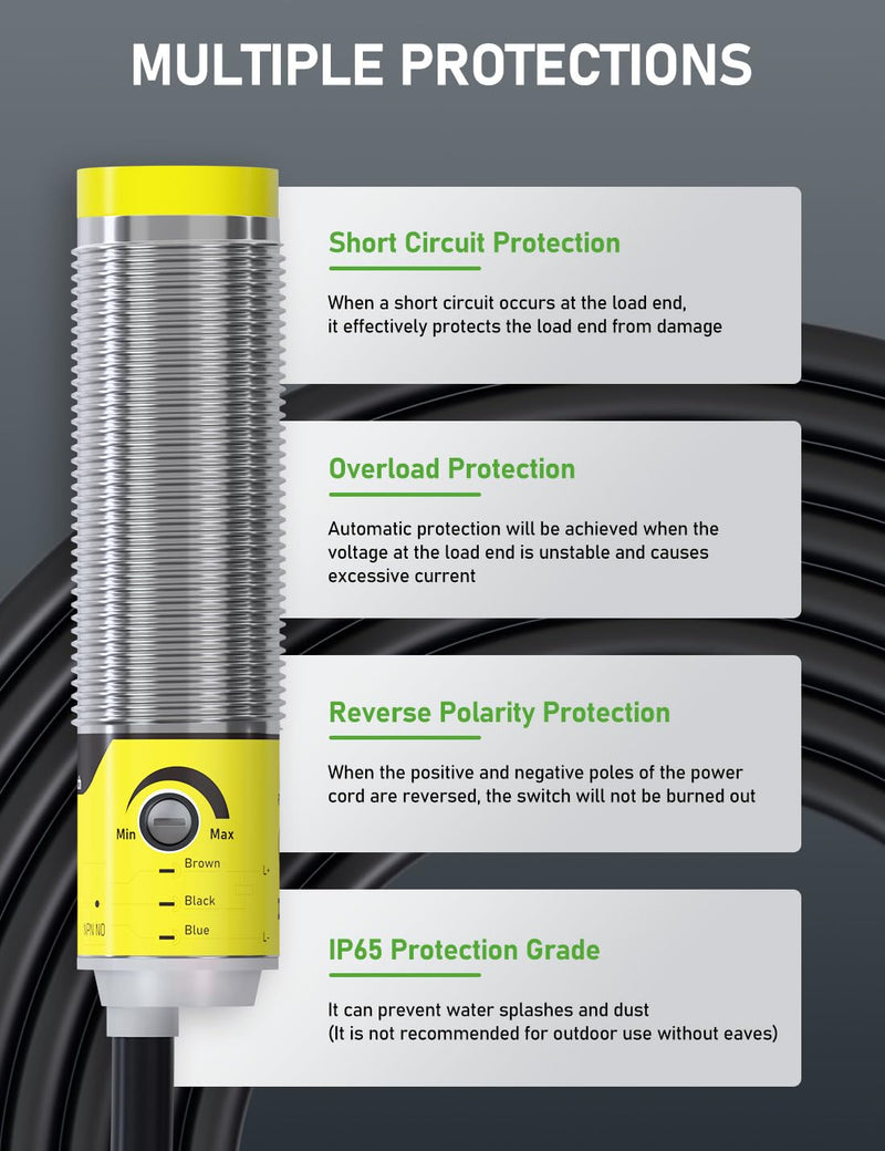 [Australia - AusPower] - DIHOOL Photoelectric Proximity Sensor, Laser Motion Switch,IP65 Waterproof, Normally Open NPN NO, M16, 3 Wires,12V/24V Input(10-30VDC), Detection Distance Adjustable from 3cm to 80cm 