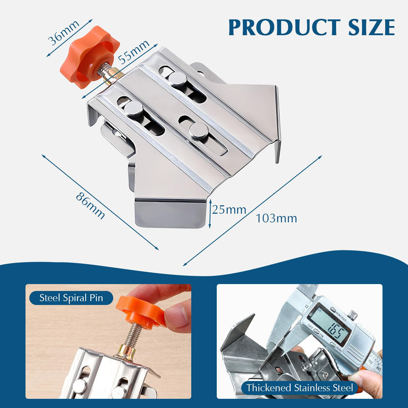 4pcs Stainless Steel Right Corner Clamp,90 Degree Right Angle Clamp for Woodworking,Right Angle Clip Fixer,Single Handle Clamps for Woodworking, Photo Framing (Open) 4 Pcs Open