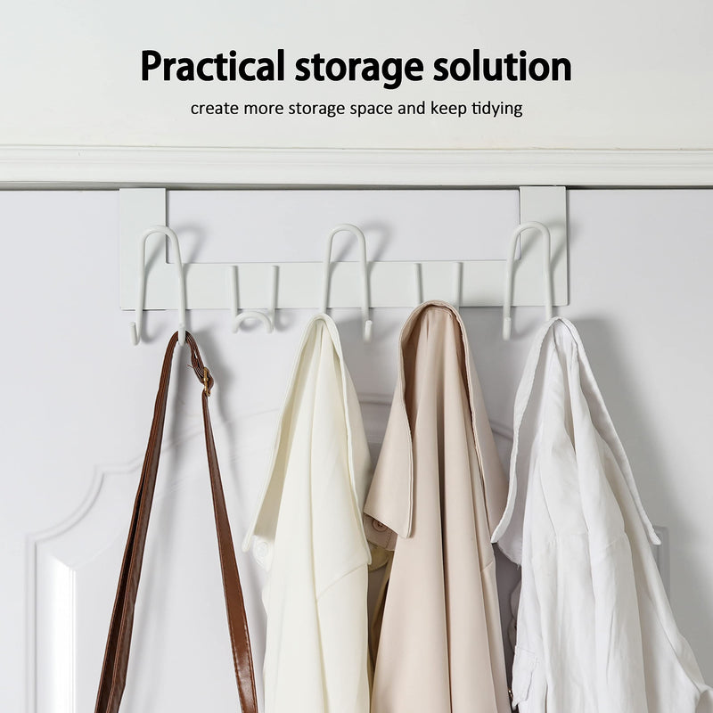 [Australia - AusPower] - SKOLOO Over The Door Hooks - for doors up to 1-3/4'' thickness, Metal Door Hanger with 11 Hooks, Over The Door Hanger for Coats, Hats,Towels, White 