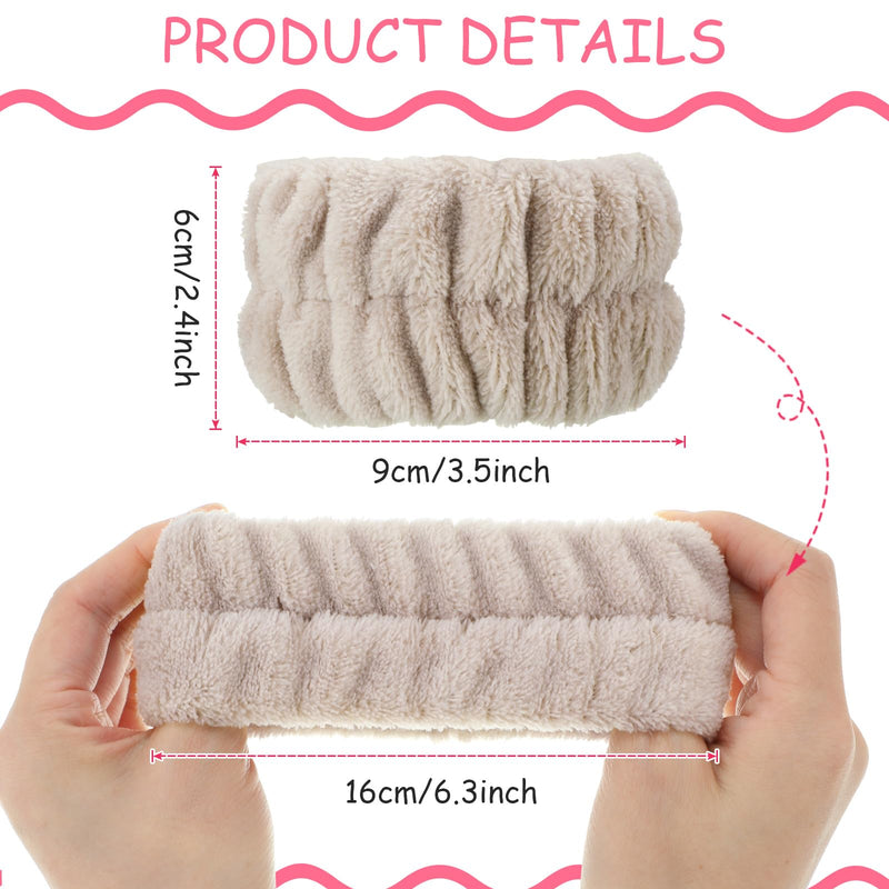 [Australia - AusPower] - Chuangdi 4 Pairs Wrist Bands for Washing Face Wrist Spa Microfiber Wash Towel Band Scrunchies Absorbent Wristbands Sweatband for Women Prevent Liquid from Spilling Khaki, Beige 