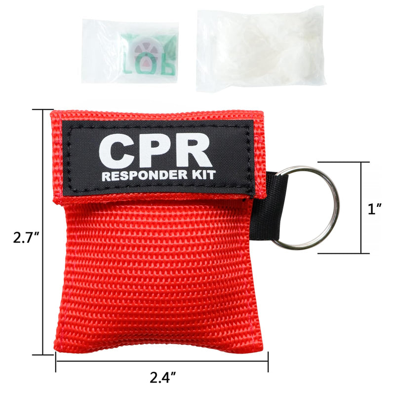 [Australia - AusPower] - AOUTACC 5PCS CPR Mask and PVC Disposable Gloves for Pocket or Key Chain, CPR Emergency Face Shield with One-way Valve Breathing Barrier for First Aid or AED Training Bright Red-5 