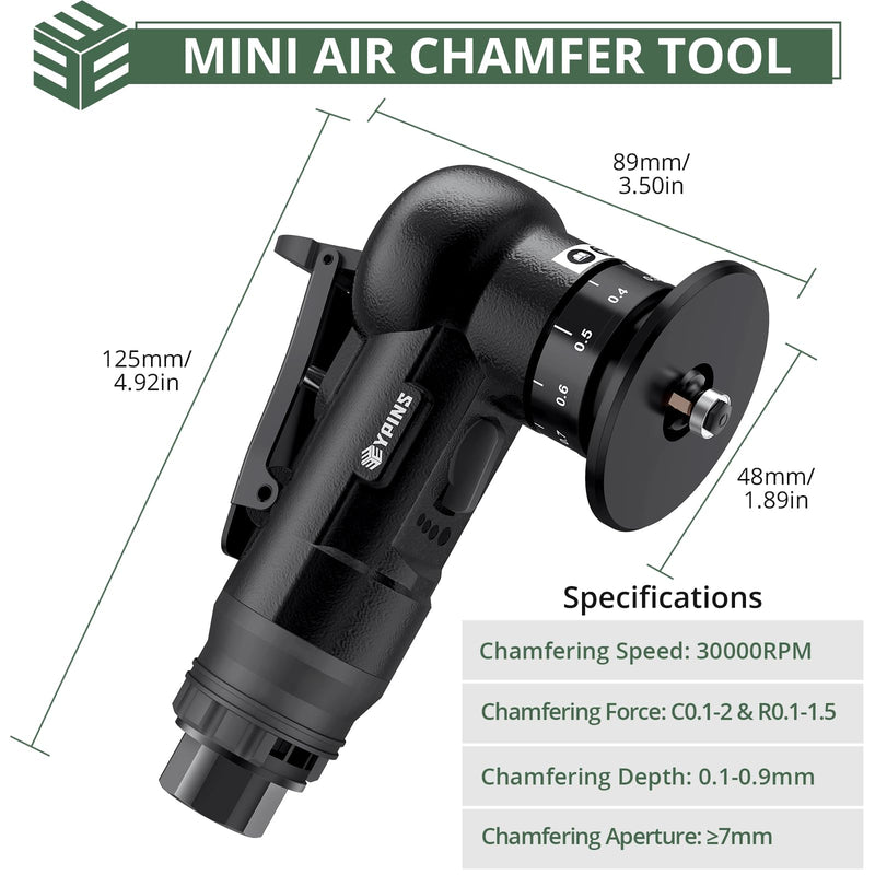 [Australia - AusPower] - EYPINS Pneumatic Chamfering Machine, 45° Curved Corner, 30,000 rpm, Mini Compressed Air Chamfer Machine with C & R Angle Blades for Aluminium Steel, Straight Edge/Arc Trimming and Deburring, Black 