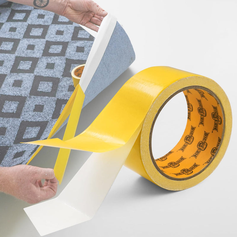 BIGTEETH Double Sided Carpet Tape - 2 Inch x 33 Feet Rug Gripper Tape for Area Rugs,Carpet, Mats,Residue-Free Floor Safe Adhesive for Hardwood,Tile,Laminate,Vinyl, Stairs,Anti Slip & Strong Hold