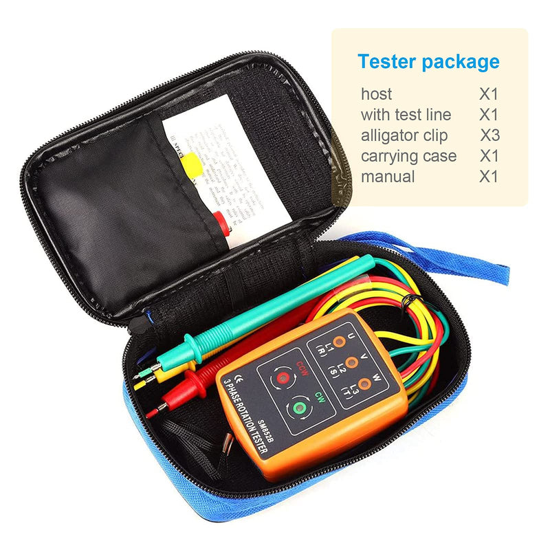 RUIZHI Rotary Field Meter 3 Phase Tester AC60V~600V | Rotary field meter with crocodile clips and buzzer tester shows suitable for high voltage devices