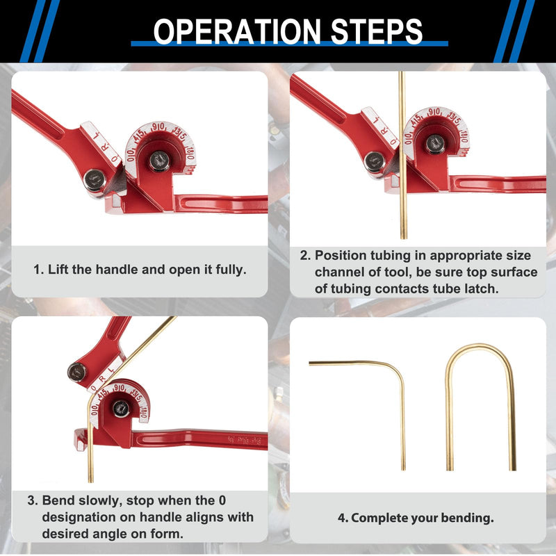[Australia - AusPower] - 3 In 1 Tubing Bender, 0-180 Degrees Tube Bender Manual Pipe Bender Tool for 1/4 5/16 3/8 Inch Copper Aluminum Brass and Thin Steel Pipes(Red) 