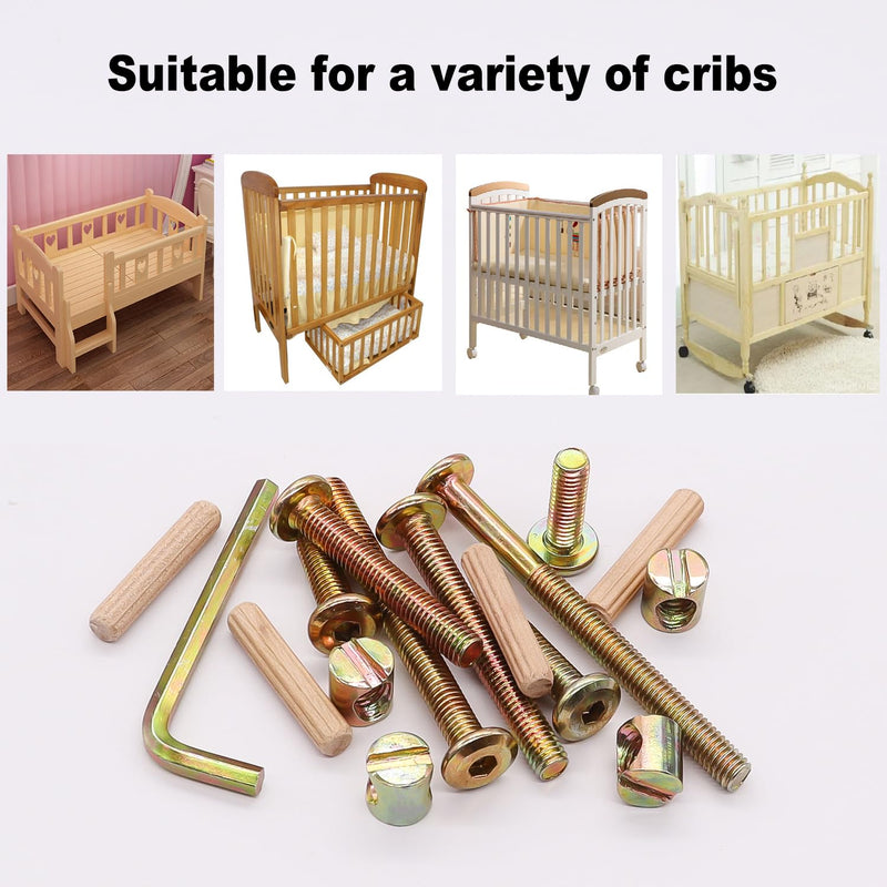 [Australia - AusPower] - weideer 26 Set Crib Screws Hardware Replacement Kit Baby Bed Frame Bolts M6x20/40/50/60/70/80mm Barrel Nuts Wooden Dowel Pins Hex Drive Socket Cap Screws Kit for Beds Chairs Furniture Bronze 