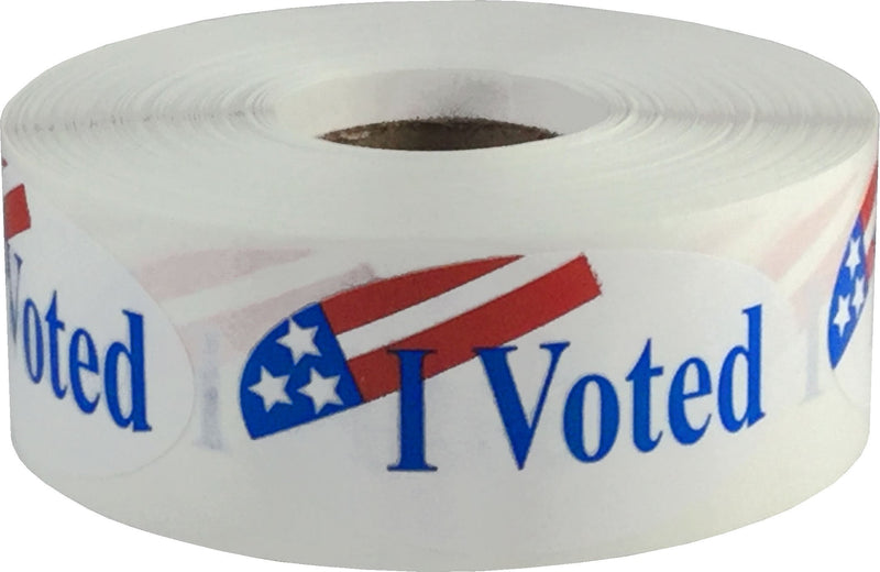 White I Voted Oval Stickers, 2 x 1 Inch in Size, 500 Labels on a Roll White