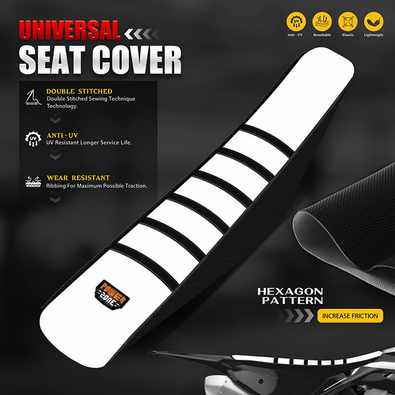 [Australia - AusPower] - Motorcycle Universal Dirt Bike Seat Cover Gripper Ribbed Soft Sewing for CRF WR WRF RMZ YZF SXF EXC EXC XC SX CR KLX Yozma IN10 (Black-White) Black-White 