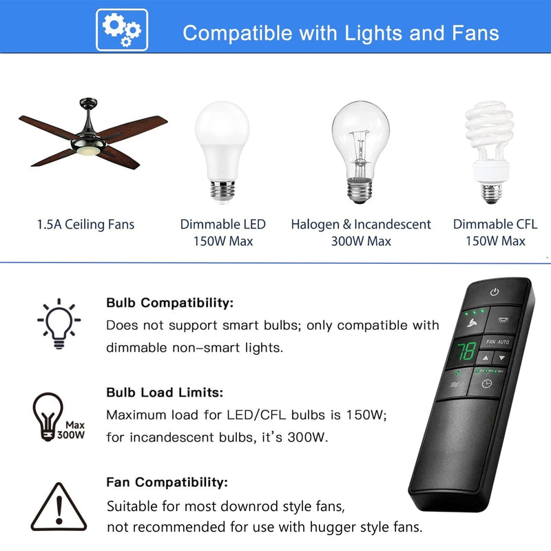 [Australia - AusPower] - Hampton Bay Ceiling Fan Thermostatic Remote Control Kit with Wall Holder for Hunter Home Decorators Harbor Breeze，3-Speed Light Dimmer Timer Replacement for HD3 TR222A 98108 98130 98101 98131 