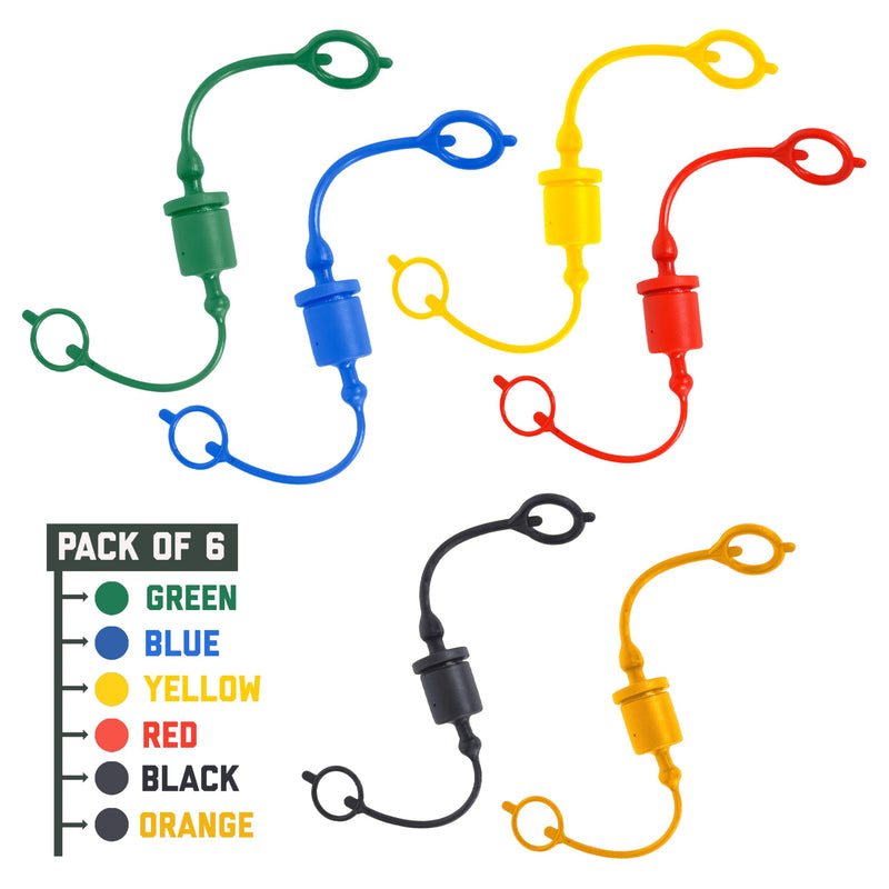 [Australia - AusPower] - (6 Set) 1/2 ISO A Tractor Hydraulic Hose Caps and Plugs Couplers Male Dust Cap and Female Plug Cover, Quick Disconnects Port Plug Fitting with Retention Ring Keeps Cap Attached to Hose (6 Colors) 