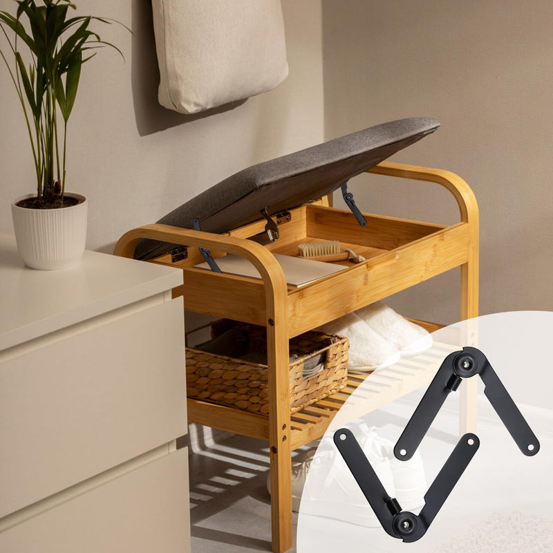6 Pcs 180 Degree Rotatable Support Hinges, 9" Folding Lid Support Hinges for Furniture Cabinet Cupboard Box Jewellery Gift Door Hardware Locks Box Makeup Stool Folding Chair, Black 6 Pcs