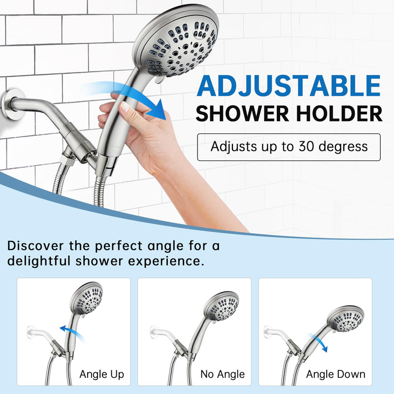 G-Promise Metal Shower Head Holder for Hand Held, Adjustable Bracket, Universal Shower Arm Mount, Brushed Nickel Finish