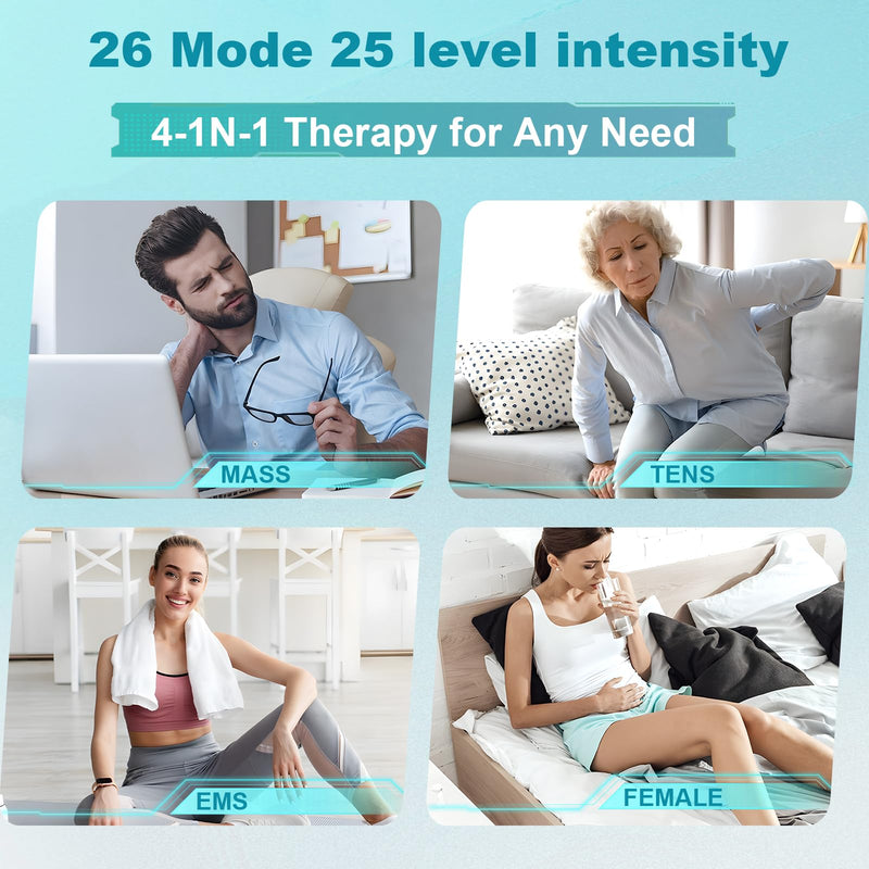 Wireless Tens Unit Muscle Stimulator for Pain Relief, 26 Mode 25 Intensity APP Controlled Bluetooth Wireless TENS & EMS Muscle Stimulator - Used to Relieve Pain in All Parts of the Body (Blue) Blue