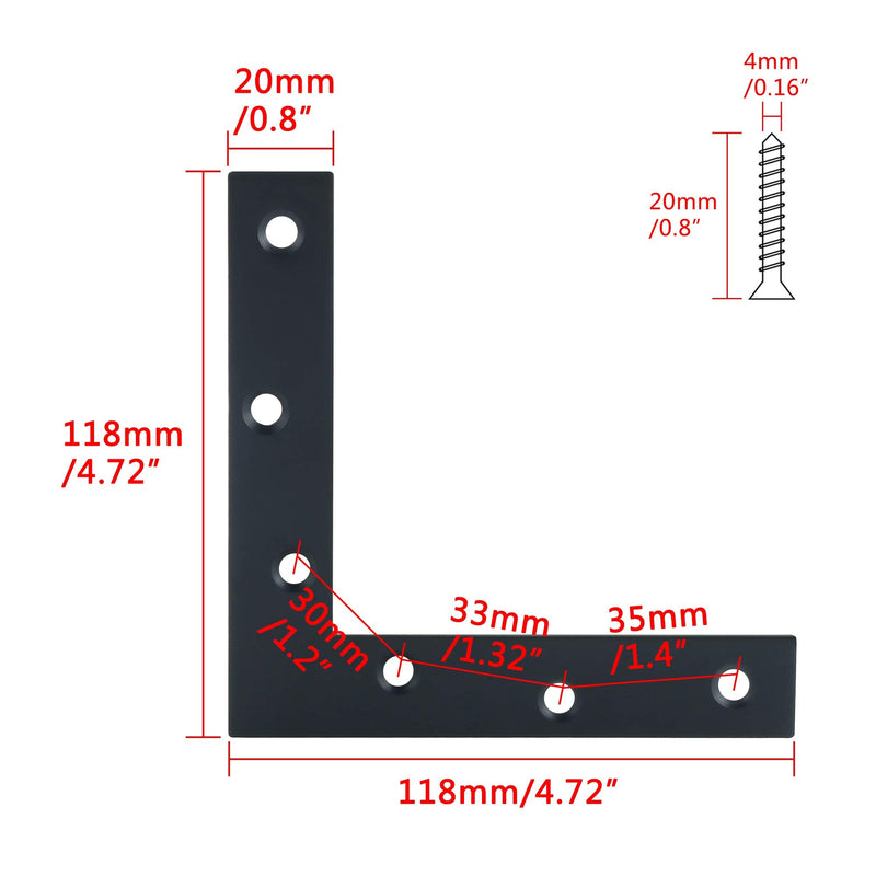 [Australia - AusPower] - Alise L Flat Brackets,Corner Bracket Black Corner Brace Mending Plate Repair 120mm x 120mm Stainless Steel Flat Braces for Wood Tables, Chairs, Sofas, Beds, Cabinets, Doors and Windows,Pack of 8 120x120mm 