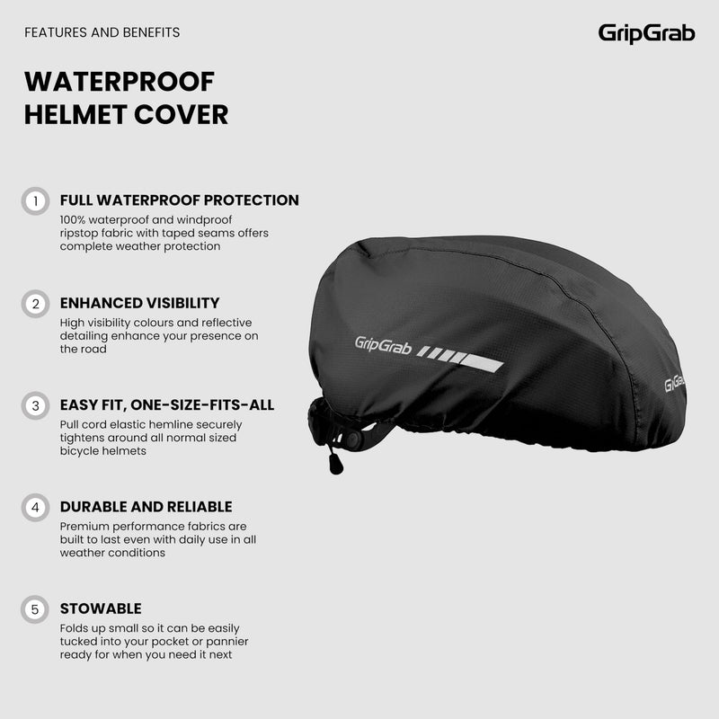 GripGrab Bicycle Helmet Cover Waterproof High Visibility Reflective Cycling Rain Cover Rainproof Windproof Adjustable Black One Size