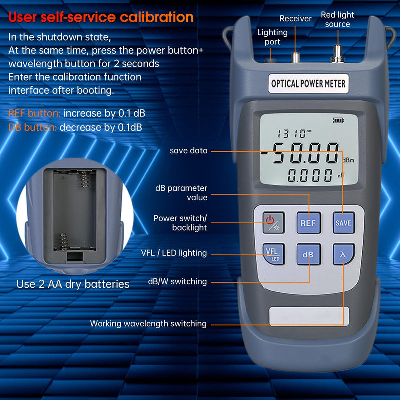 [Australia - AusPower] - Fiber Optical Power Meter with 1mW Light Source SC FC Connector, -50~26dBm, 10 Optic Wave Length, Optic Test Equipment for CCTV Communication Engineering 1.0 Milliwatts 