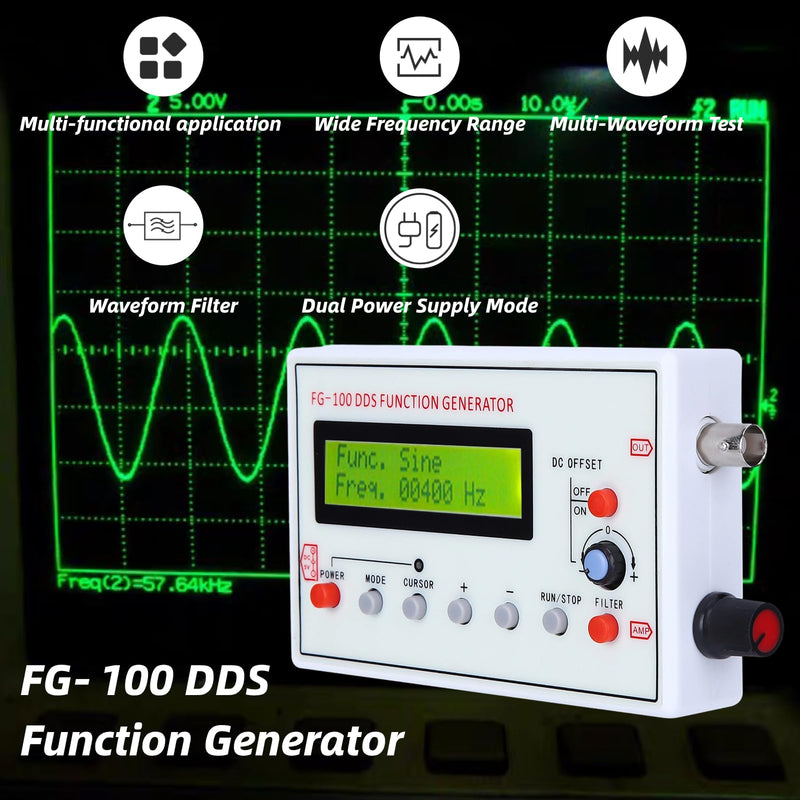 FG-100 DDS Function Generator Sine Frequency 1HZ-500KHz Counter Signal Source Generator Meter, Waveform Generator, Function Signal Generator