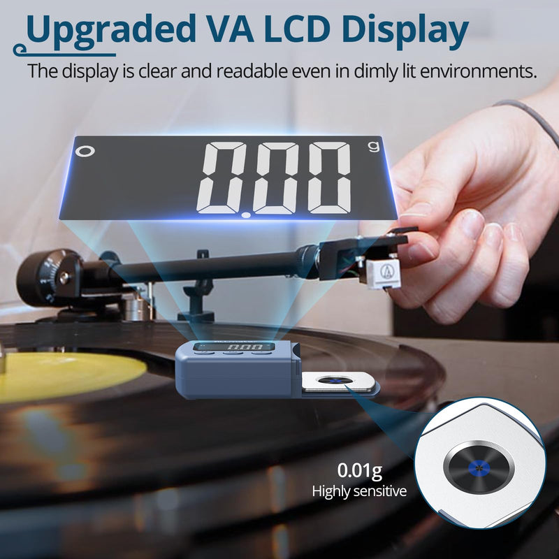 [Australia - AusPower] - 0.01g/5.00g Digital Turntable Stylus Force Gauge, High-Precision Cartridge Tracking Force Scale with Blue LCD Backlight for Tonearm Phono Cartridge, Non-Magnetic & Accurate Measurement Modern 