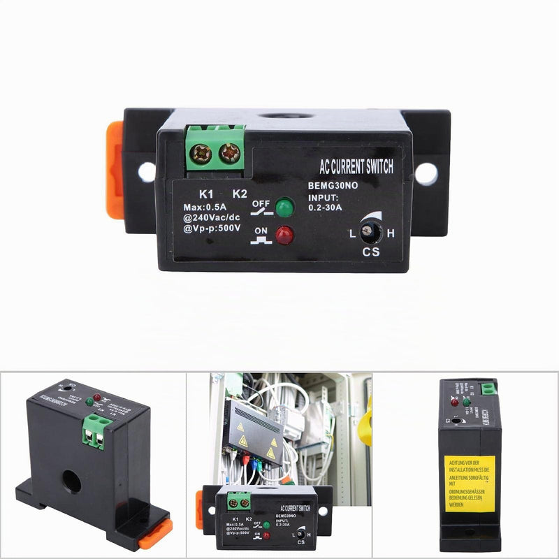 Adjustable Current Switch, Current Meter Switch AC 240V 0.2-30A, Normally Open Current Sensor Control Switch, for Industrial Automation Devices, Buzzer, Relay, Microcontroller