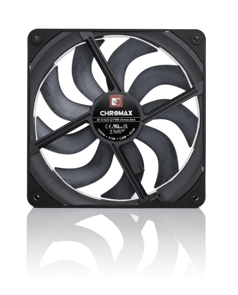Noctua NF-A14x25 G2 PWM Chrome Max Black Quiet High Performance Fan 140 mm | High Air Flow & Jam Pressure, Low Noise, 25 mm Fan for Cooler/Radiators/Casing, Large Accessory Set, 1500RPM 4-Pin PWM