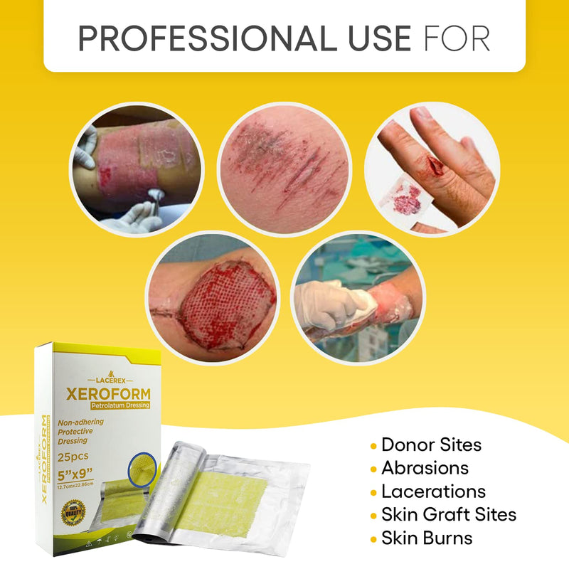 [Australia - AusPower] - AWD Medical Xeroform Petrolatum Dressing 5x9 - Non-Adhering Gauze Pads - Fine Mesh Gauze Patch Sterile - Healthcare Supplies for Wound Care, Burns, Lacerations, & Skin Grafts Aide (Box of 25, 5"x9") 5"x9" 