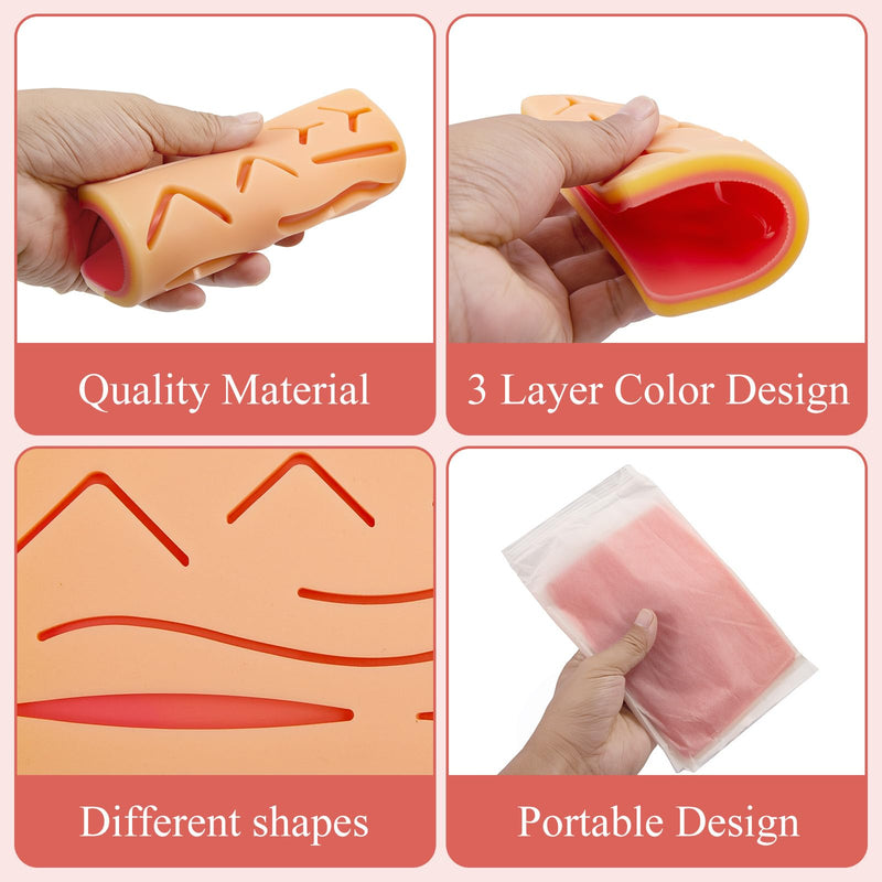 [Australia - AusPower] - Suture Practice Pad with Wounds, 3 Layer, 3-Piece Training Kit Hard to Rip, Tear or Break for Medical Students and Veterinarians 