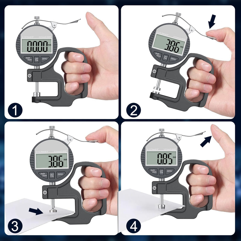 [Australia - AusPower] - Digital Thickness Gauge 0-12.7mm/0.5" | 0.01mm/0.0005", Thickness Meter Precise Electronic Micrometer with LCD Display, Suitable for Paper/Film/Leather/Wire Thickness Gauge-Black 